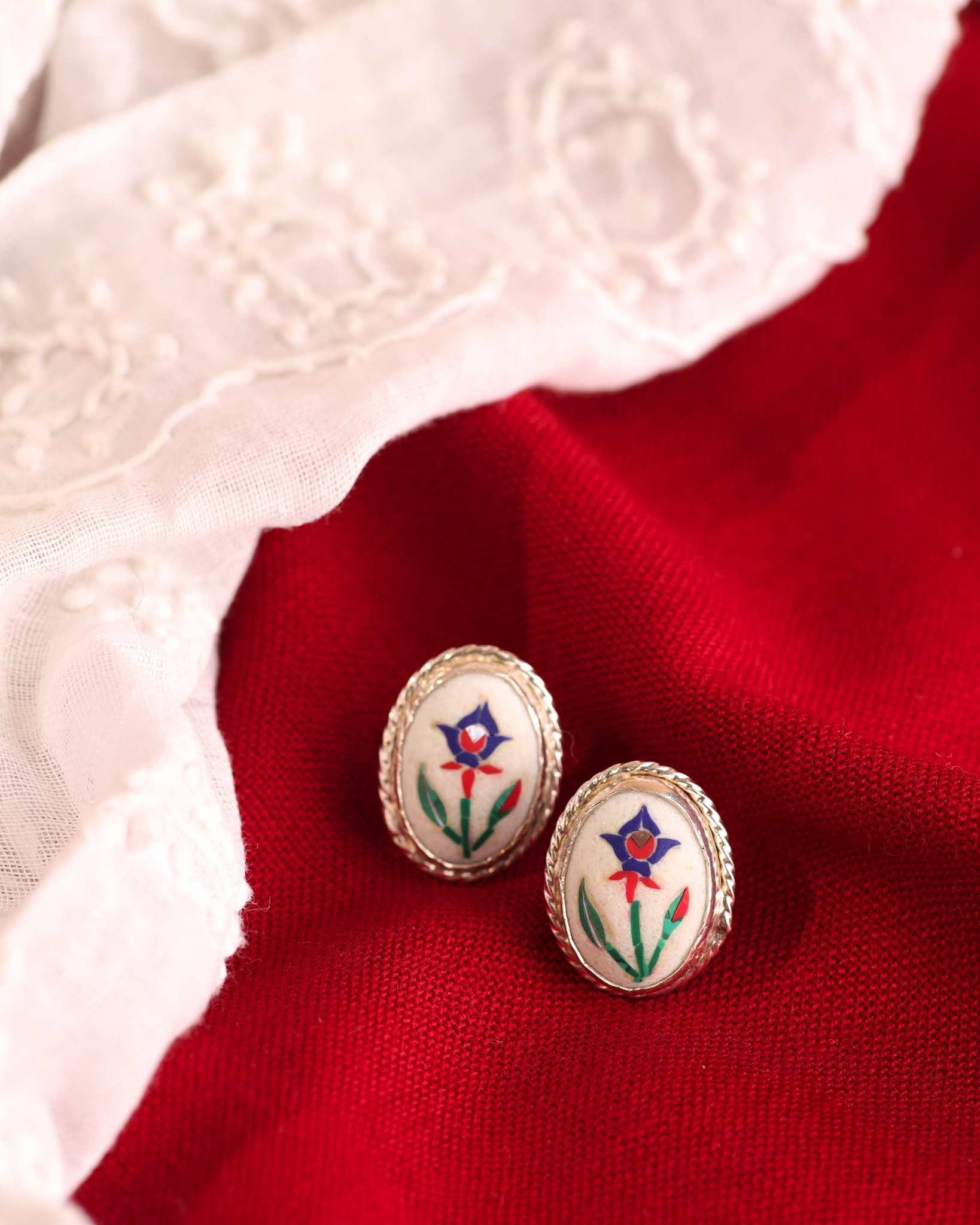 Pietra dura, roman pietra dura cufflink, marble inlay cufflink, parchinkari