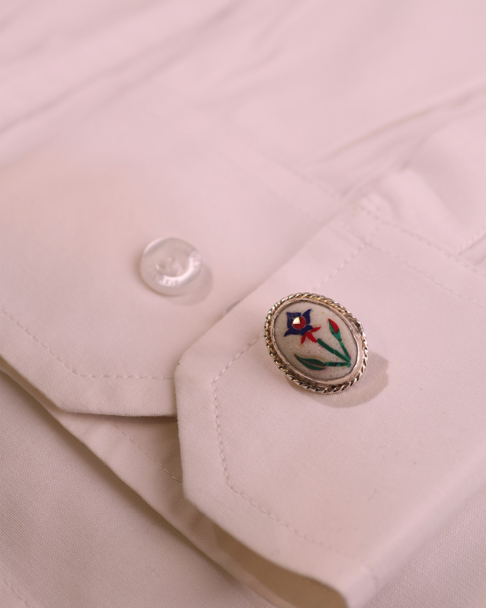 Pietra dura, roman pietra dura cufflink, marble inlay button, parchinkari
