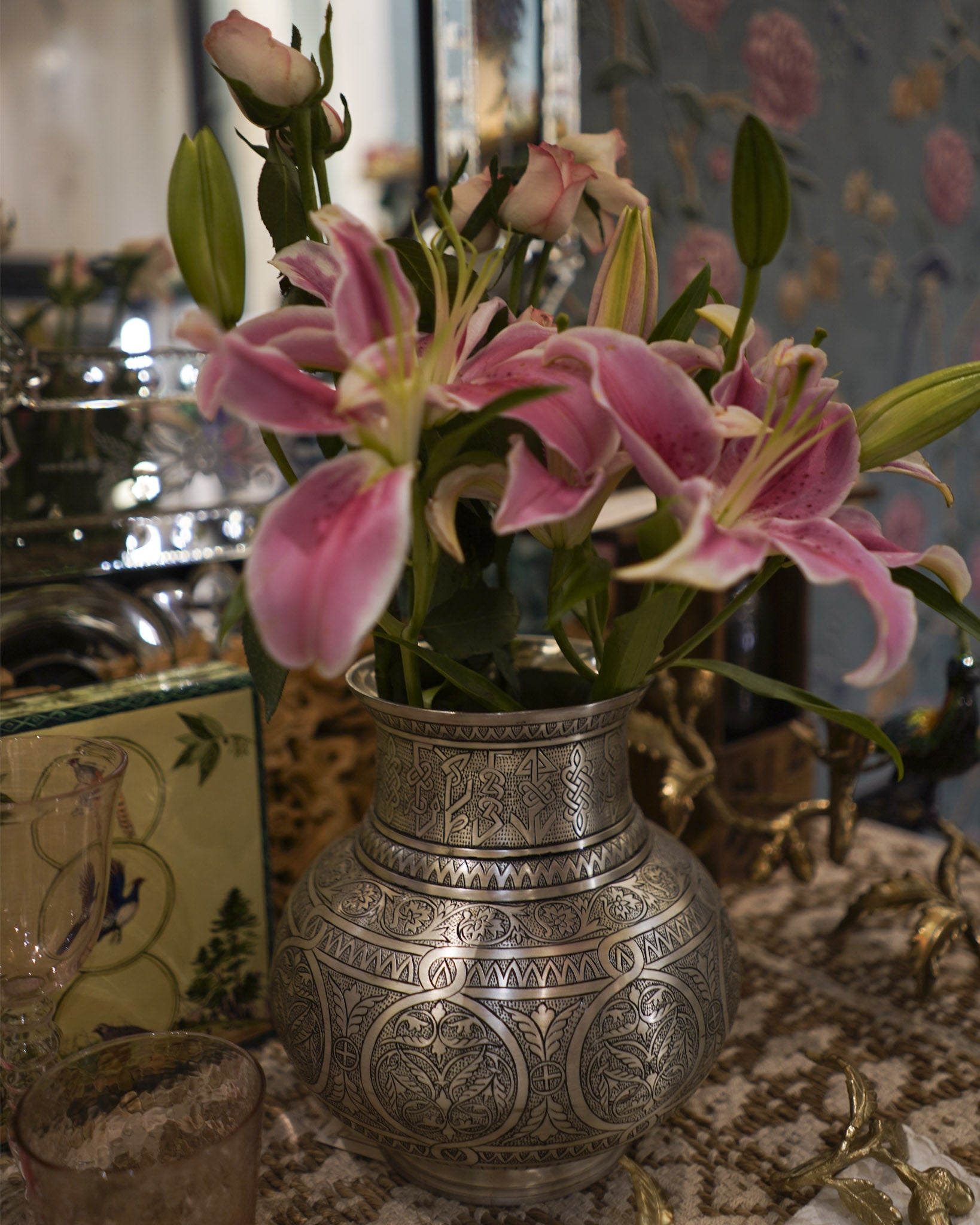 Persia vase, Islamic vase, Hand etching, silver vase, flower vase, luxury ase