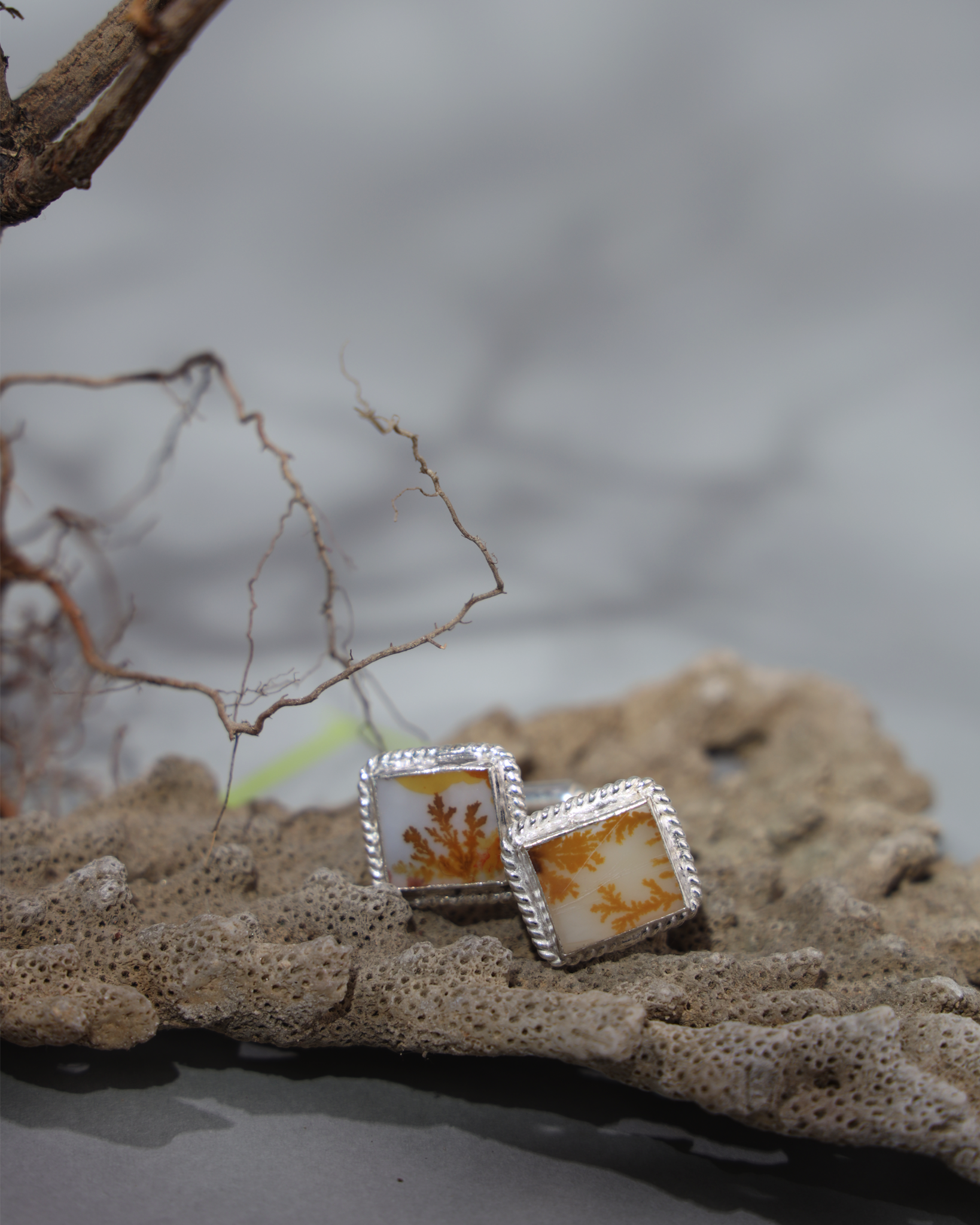 Dendritic agate, cufflinks