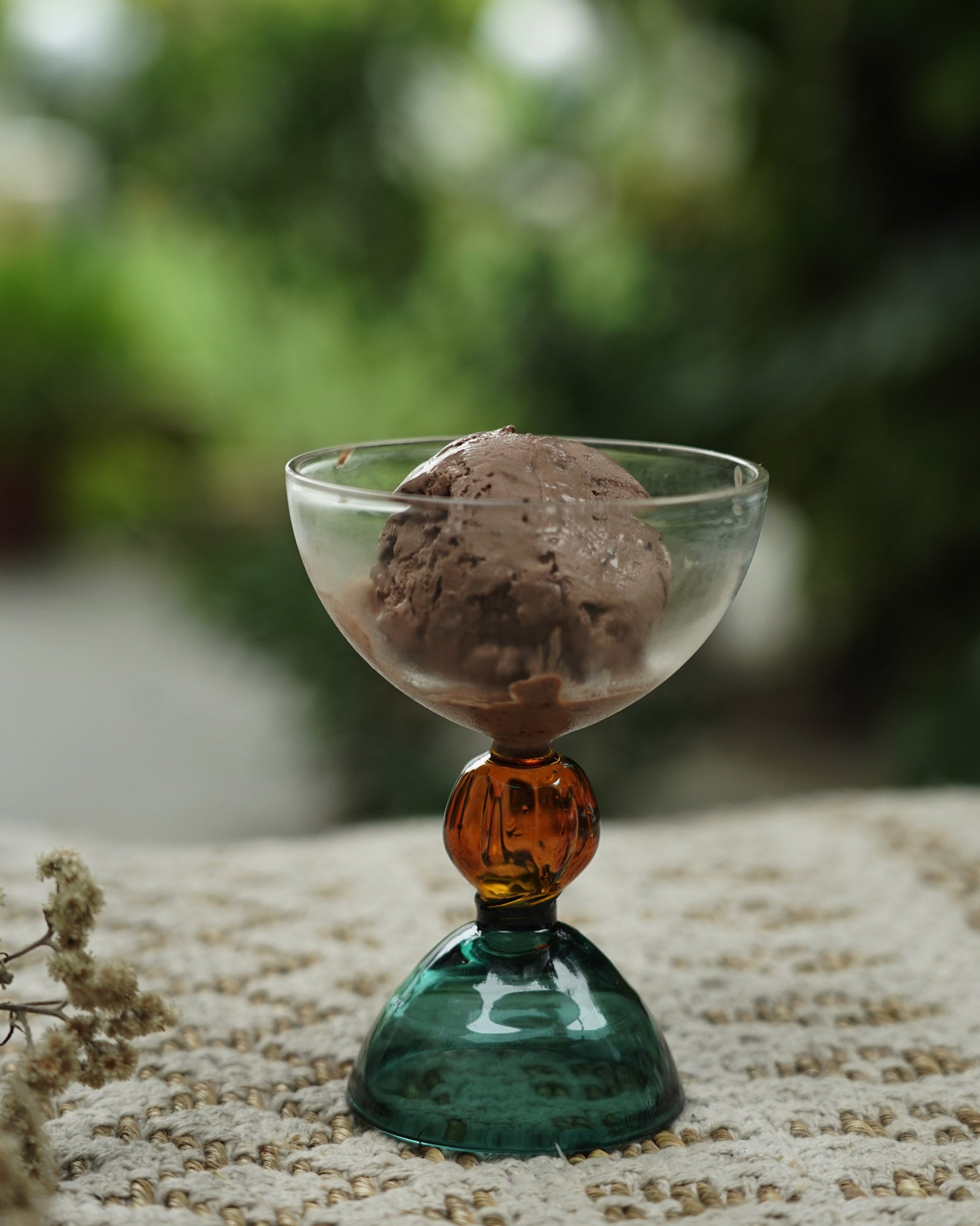 Triple coloured fused glass, mouth blown dessert cup, ergonomic for cold and hot desserts, coloured borosil